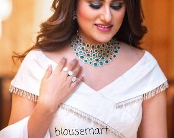 White silk Blouse, Pearl Hanging Blouse, Designer Blouse, Indian Blouse, Saree Blouse, Sari Blouse, Crop top, Ready-made blouse