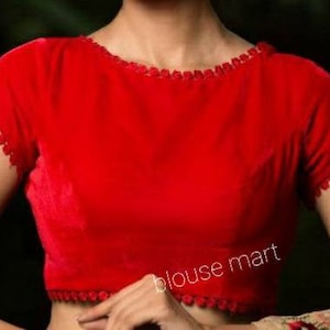 Red Pom Pom Blouse Back Open Blouse Indian Designer | Etsy