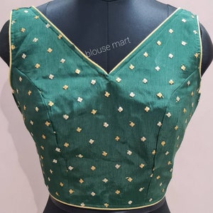 Green Sequence Buti Blouse, V neck Cutsleeves Blouse, Indian Blouse, Wedding blouse, Saree Blouse,  Sari Blouse,  Lehenga Choli, Crop Top