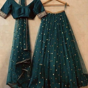 Green net Lehenga, Sequin Lehenga,  Lehenga Choli, Wedding lehenga,  Indian lehenga,  Pakistani lehenga, Bridesmaids lehenga