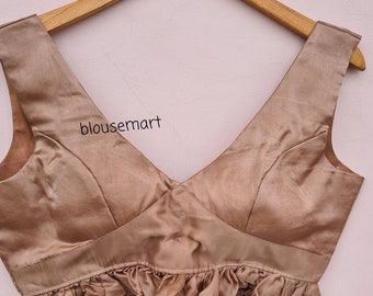V Neck Indian Designer Blouse, Beige Blouse, Cutsleeves Blouse, Saree Blouse, Sari Blouse,  Crop Top, Ready-made Blouse.