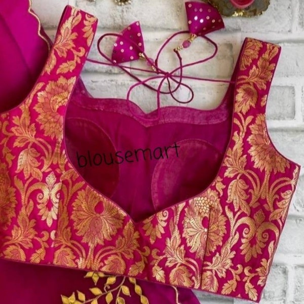 Pink Brocade Blouse, Indian Designer Blouse,  Sweetheart neck blouse, Saree Blouse,  Sari Blouse,  Crop Top, Ready-made Blouse