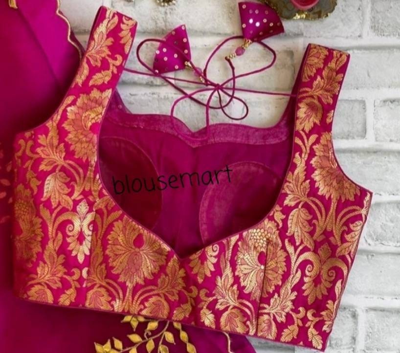 Pink Brocade Blouse, Indian Designer Blouse, Sweetheart Neck