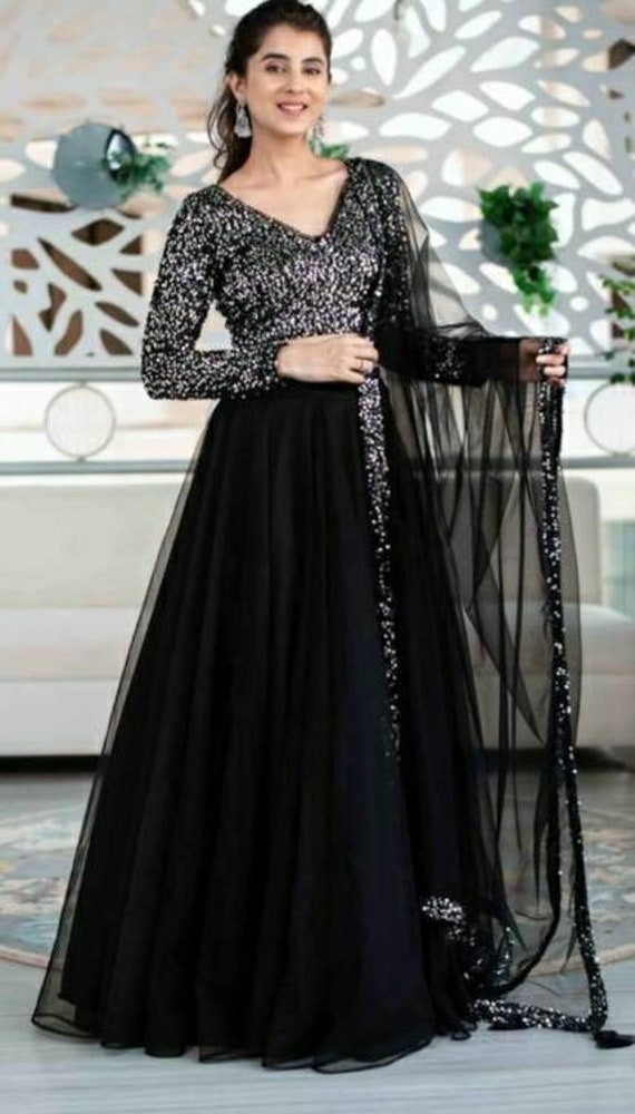 Black sequin lehenga choli, Indian Designer lehenga, Bridesmaid Dress,  Lehenga for wedding & Party, lehenga blouse set.