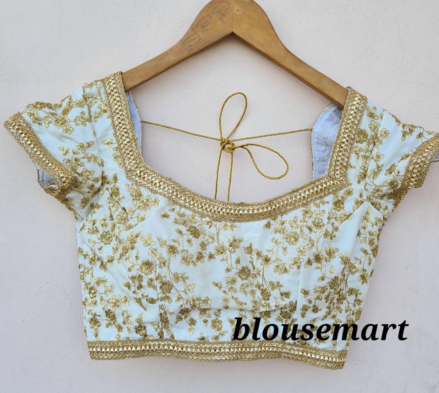 White Silk Zari Work Blouse, Short Sleeves Blouse, Indian Designer