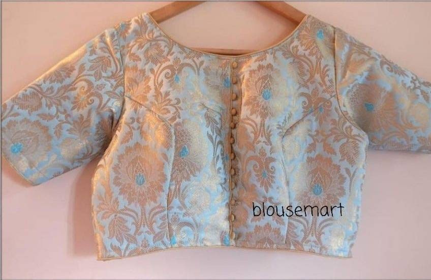 Black Brocade Boat neck Plain Blouse