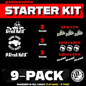Peut inclure: Un kit de démarrage de 9 autocollants pour les véhicules RC Arrma Mafia. Le kit comprend trois tailles différentes d'autocollants, chacun avec un design différent. Les autocollants sont disponibles dans toutes les couleurs et sont parfaits pour personnaliser votre voiture RC.