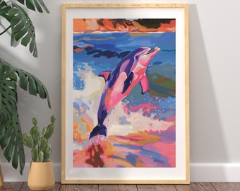 Vintage 1991 Christian Riese Lassen Dolphin Print Framed Art