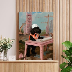 Funny Poodle Art Print, Dog Builder Poster, Whimsical Poodle Art, Quirky Pet Wall Decor, Maximalist Dog Office Art, Funny Animal Gift