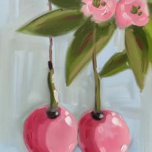 Cherry Wall Art, Original Art Realistic Fruit Painting, Vintage Kitchen Decor, Photorealistic Cherry Print, Classic Food Illustration