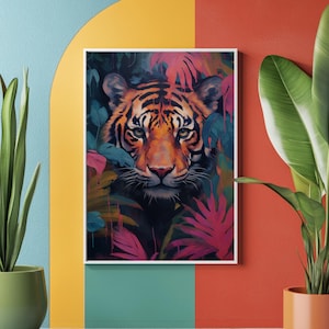 Tiger Poster Art, Maximalist Tiger Printable Art, Dopamine Decor, Preppy Wall Decor, Digital Trendy Art, Eclectic Maximalist Tiger Art