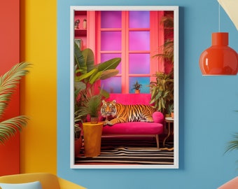 Majestic Tiger Art Print, Colorful Jungle Decor (Digital Download)