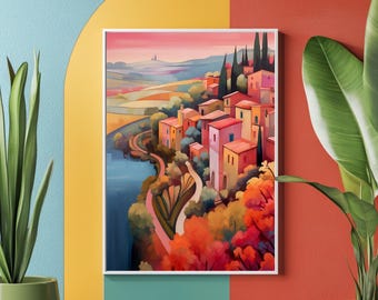 Boho Moroccan Village Art Print, Colorful Home Decor