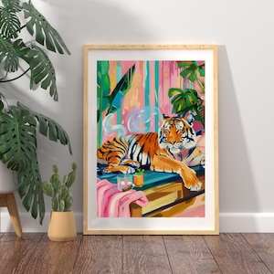 Colorful Tiger Art, Maximalist Bathroom Wall Art, Tiger Poster, Dopamine Decor, Trendy Decor, Preppy Wall Art, Maximalist Animal Print