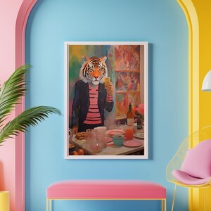 Maximalist Tiger Print Wall Art, Tiger Poster For Kitchen, Vibrant Tiger Decor, Maximalist Animal Art, Whimsical Tiger Wall Print
