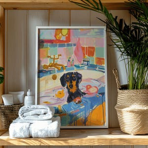 Funny Dachshund Bathroom Wall Art, Dog Bathroom Decor, Animal Poster for Toilet Room, Cute Dachshund Art Print, Humorous Wall Decor