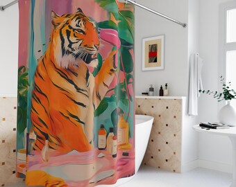 Tiger Portrait Shower Curtain – Artistic Funny Polyester Bathroom Decor - Quirky Bath Decor