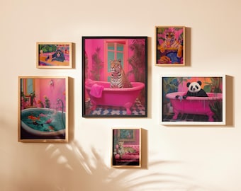 Maximalist Gallery Wall SET OF 6 Prints, Dopamine Decor, Maximalist Art, Pink Eclectic Decor, Colorful Art, Funky Wall Art Preppy Room Decor