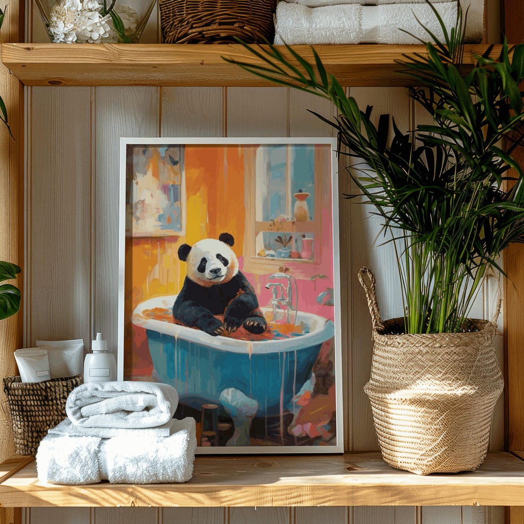 Playful Panda in Bathtub Art Print, Whimsical Bathroom Decor - Etsy