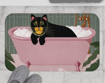 Tapis de bain en microfibre motif chat dans la baignoire