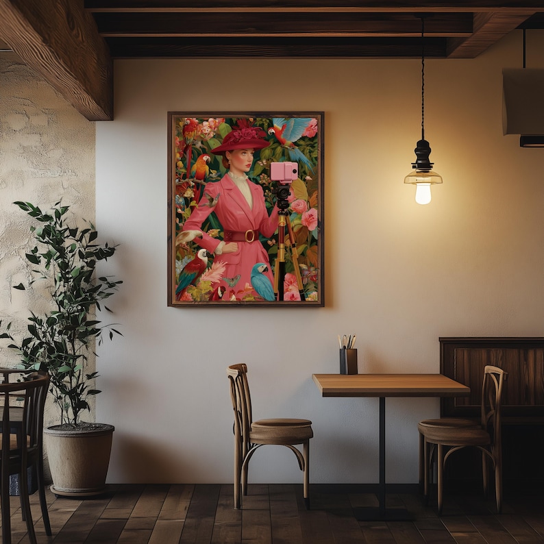 The Birdwatcher, Dopamine Decor, Fine Art Print, Maximalist Wall Art, Whimsical Art Print, Bird Art, Collection of Birds, Eclectic Wall Art 画像 4