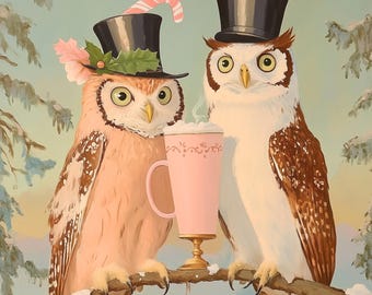 Whimsical Owl Art Print - French Vintage Style Wall Decor - Giclée Fine Art Print - Cute Bird Illustration - Maximalist Animal Art