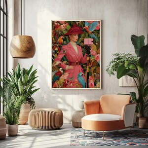 The Birdwatcher, Dopamine Decor, Fine Art Print, Maximalist Wall Art, Whimsical Art Print, Bird Art, Collection of Birds, Eclectic Wall Art 画像 9