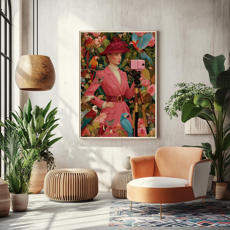 The Birdwatcher, Dopamine Decor, Fine Art Print, Maximalist Wall Art, Whimsical Art Print, Bird Art, Collection of Birds, Eclectic Wall Art 画像 9