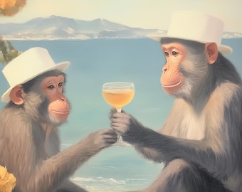 Monkey Cocktail Print Retro Bar Cart Aesthetic Decor Cute Apartment Wall Art Cocktail Print Quirky Home Bar Decor Playful Bar Cart Poster