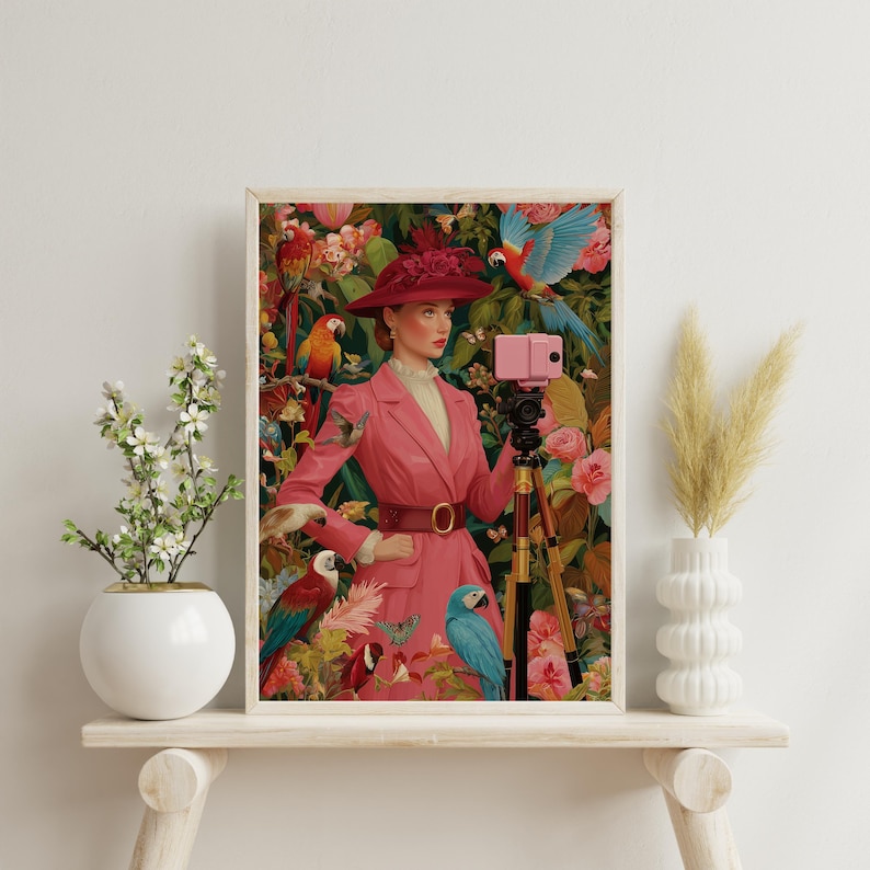 The Birdwatcher, Dopamine Decor, Fine Art Print, Maximalist Wall Art, Whimsical Art Print, Bird Art, Collection of Birds, Eclectic Wall Art 画像 10
