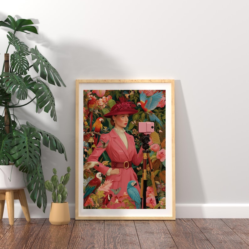 The Birdwatcher, Dopamine Decor, Fine Art Print, Maximalist Wall Art, Whimsical Art Print, Bird Art, Collection of Birds, Eclectic Wall Art 画像 2