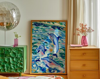 Vibrant Dolphin Art Print: Colorful Ocean Animal Wall Art Print