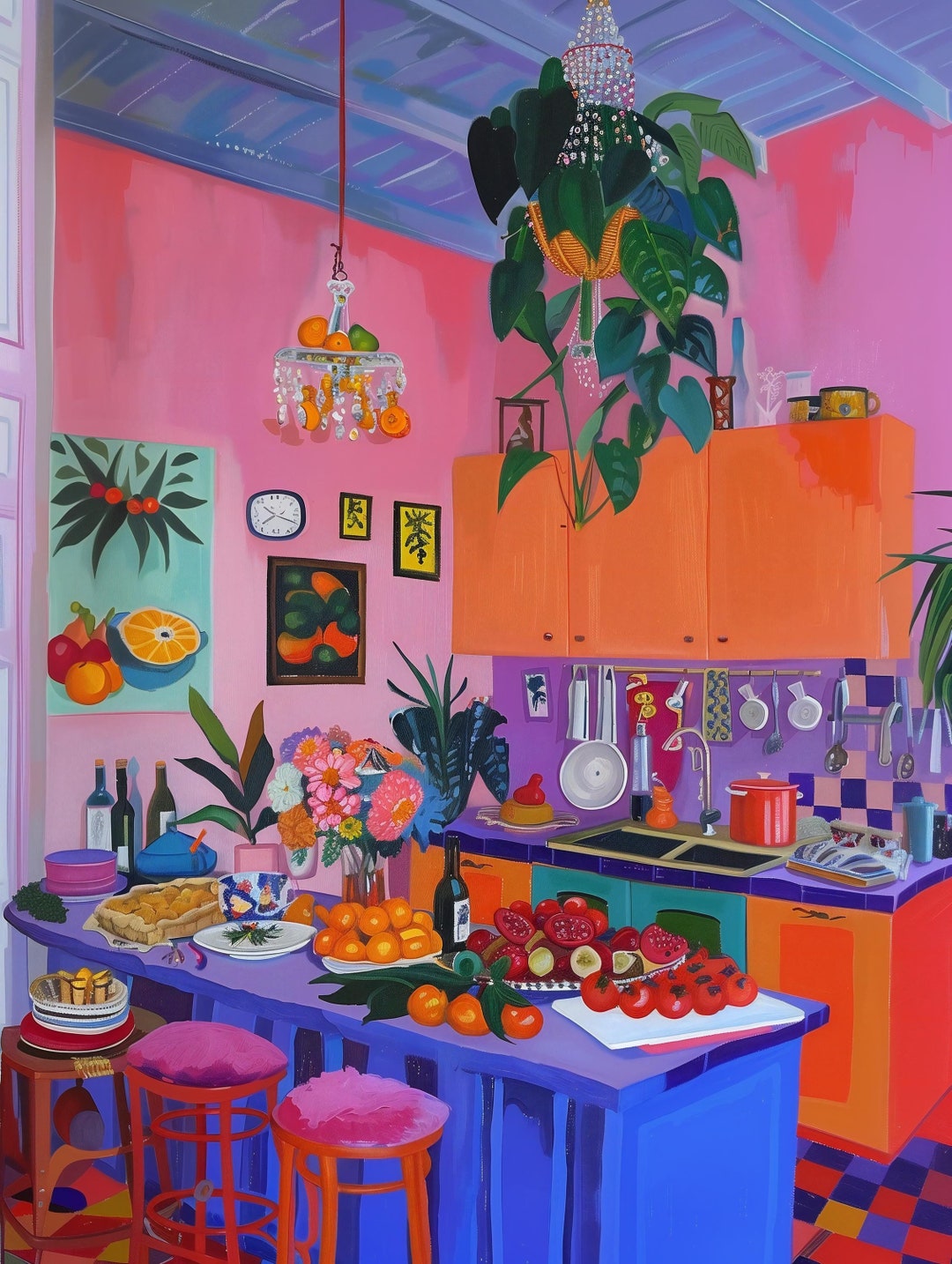best kitchen wall art: vibrant prints to elevate your... Colorful Maximalist Kitchen Art Print, Foodie Home Decor - Etsy