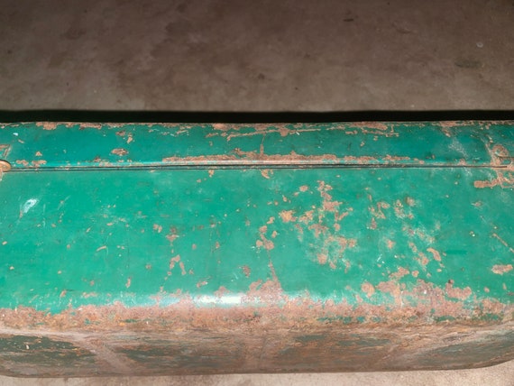 Ancienne Boîte à Outils Métal Vert Olive - USA - Dimensions 11x5.5x4 Pouces (occasion)