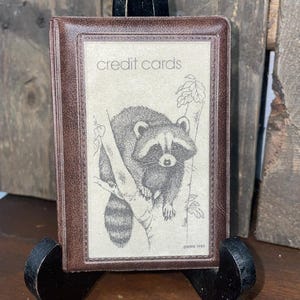 Tarjetero vintage, billetera con compartimentos para tarjetas, billetera con diseño de mapache, organizador de tarjetas de presentación
