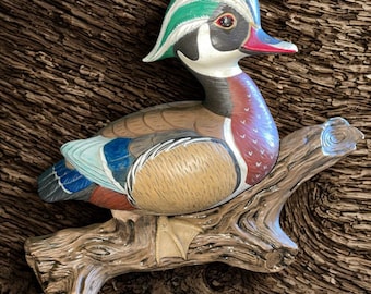 Vintage Hand Painted Ceramic Wood Duck Figurine: Cabin Decor