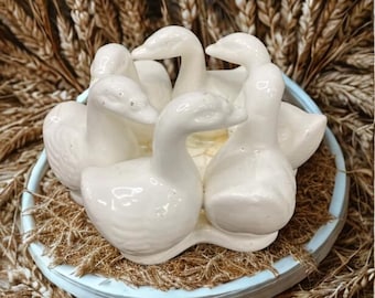 Vintage Ceramic Goose Figurine: Farmhouse Candle Holder, Cottage Core Ceramic Geese