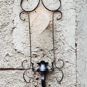 Wrought Iron Wall Sconce, French Country decor, Vintage Metal Candle Holder, Spanish Style Wall Decor, Gothic,Black Wall Hanging,Masculine