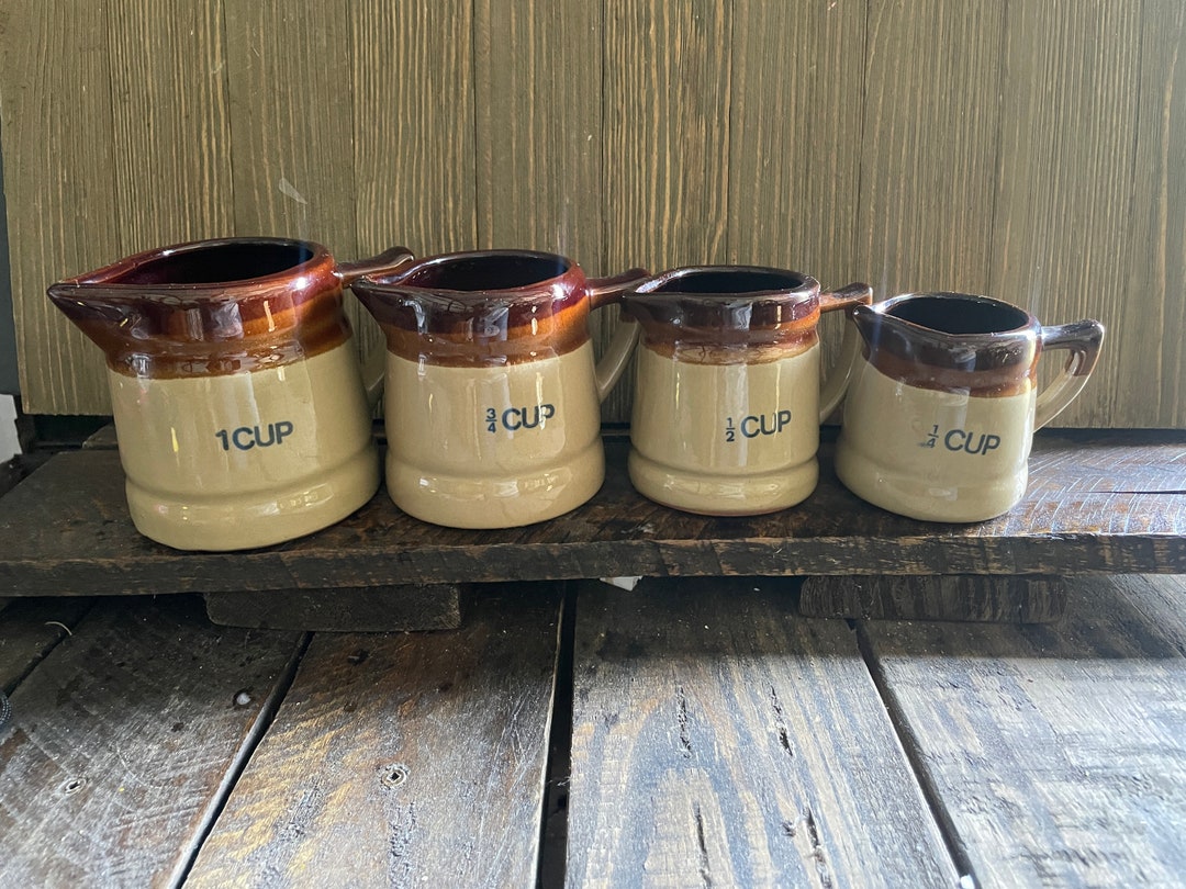 Vintage Pottery Cups, Measuring Cups, Set of Four, Pitchers, Mccoy