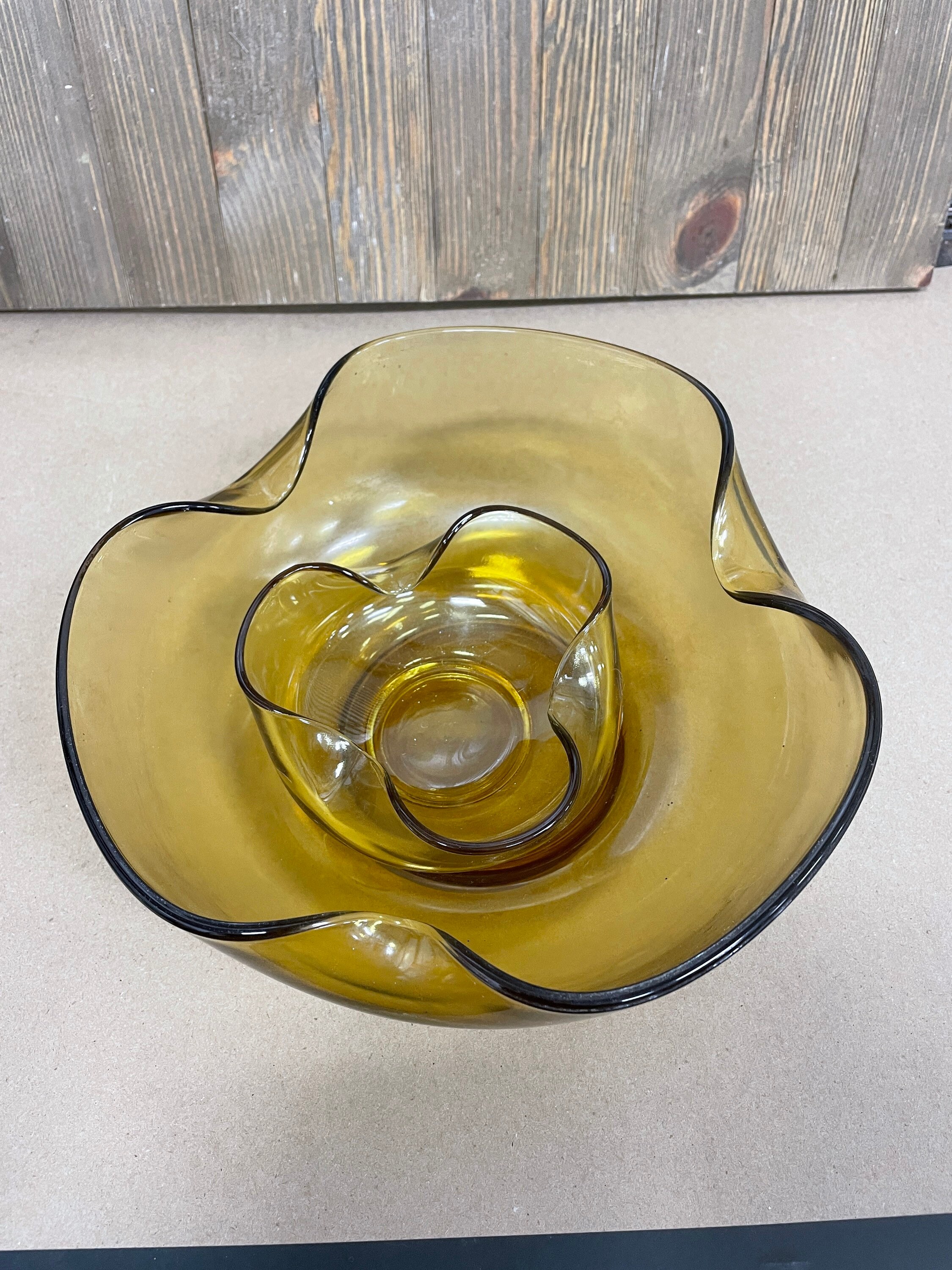 Vintage Amber Colored Chip and Dip Bowls Midcentury Amber Etsy