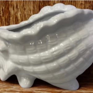 Vintage Conch Shell White Planter, Indoor Coastal Sea Shell Plant Pot