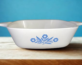Vintage Corningware Casserole Dish: Country Festival Blue Floral Design