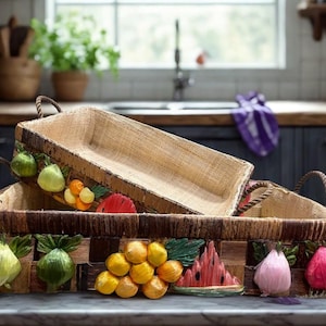 Vintage Nesting Baskets,Fruit Designs, Embroidered Rattan Basket, Bread Baskets,Handmade, Lined Baskets,Easter Decor,Watermelon,Easter
