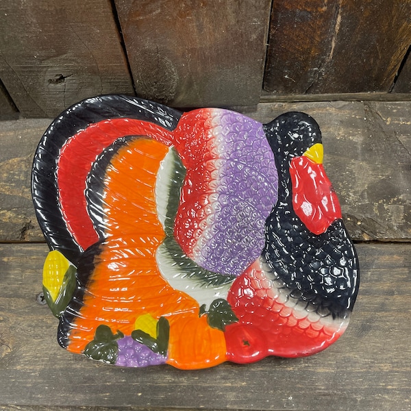 Turkey Plate, Fall Thanksgiving Decor, Colorful Fall Turkey Tray, Small Turkey Platter, Candy Dish, Trinket Plate,