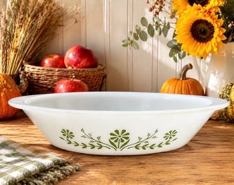 Vintage Primrose Dream Glasbake Divided Casserole Dish, Collectible Ovenware with Green Daisy Pattern