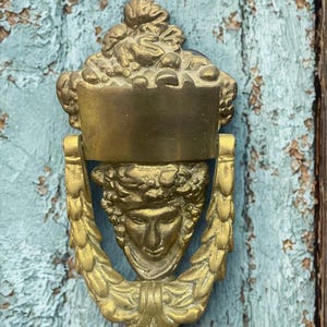 Vintage Brass Greek God Door Knocker: Regency Style Accessory