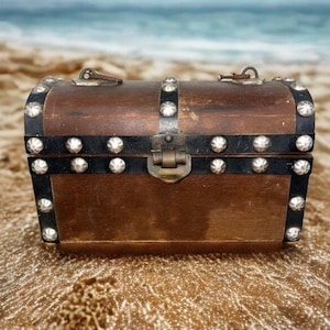 Vintage Wood Trinket Chest: Rustic Pirate Decor, Man Cave Storage