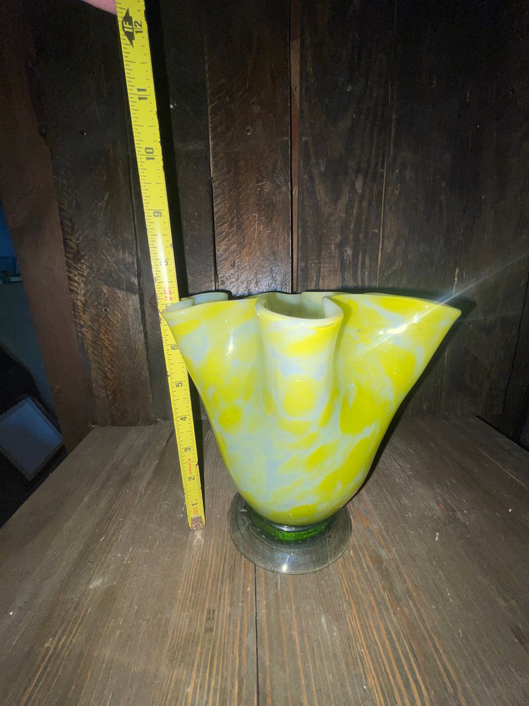 Vase Vianne Vintage Jaune 18cm - Verre Soufflé Artisanal, Déco