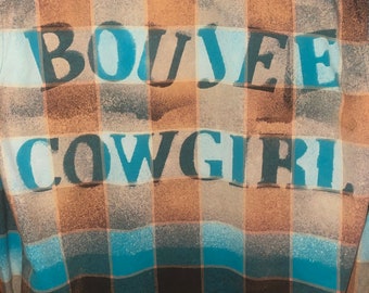 Bleached Cowgirl Flannel Shirt, Turquoise Western Jacket, Boujee Cowgirl,Rodeo Ware, Festival Shacket,Customized, Christmas Gift for Her,