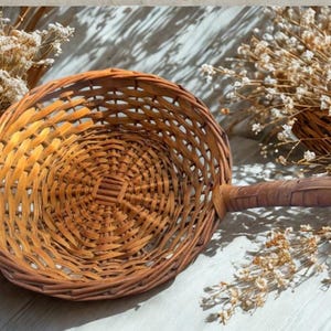 Vintage Woven Wicker Basket: Farmhouse Decor, Church Offering Bin